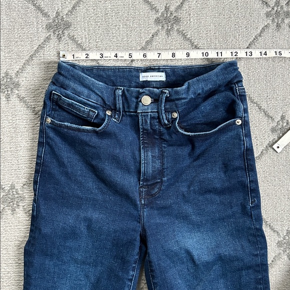 Good American Dark Blue Ankle Slim Jeans Raw Hem - Picture 5 of 10